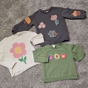 H&M Kids Floral Sweatshirt Trio - Black, White, Green